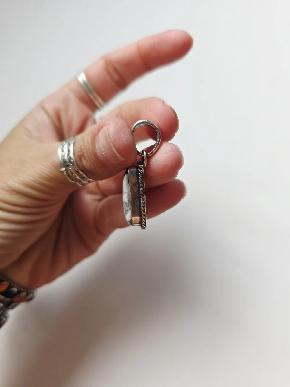 Silver Teardrop White and Black Stone Pendant - Women Jewelry White Buffalo